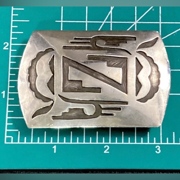 Navajo Hopi Belt Buckle .925 SOLID Sterling Silver Handmade Overlay Circa 1980\'s main image 7